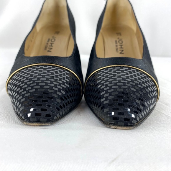 St. John Emily 75 Heels Black Satin Almond Cap Toe Pumps Sequin Embellished 7 - Picture 4 of 7